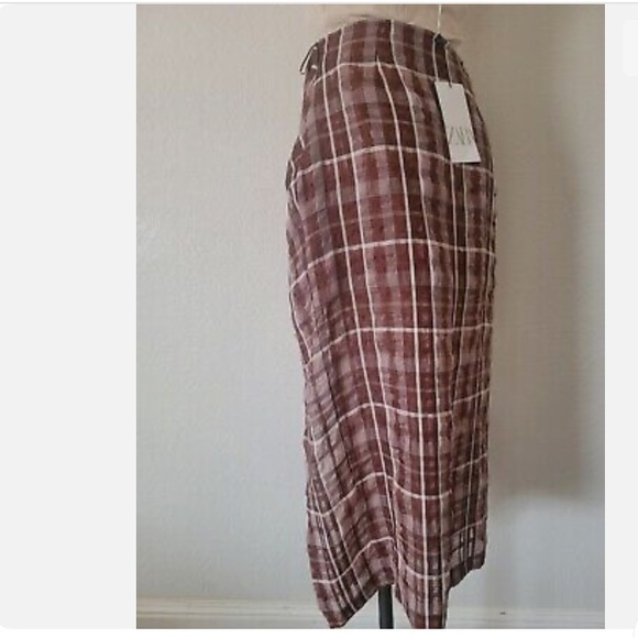 Zara burgundy Plaid Slit Midi Skirt - Picture 9 of 9